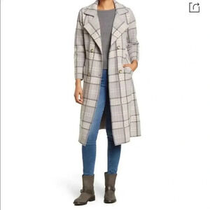 Cliché Double Breasted Coatigan In Grey Plaid